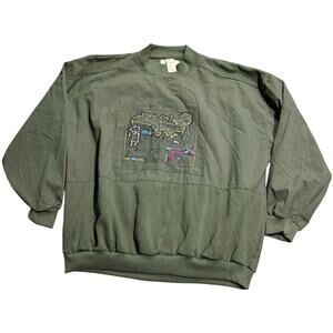 NWT VTG Gitano Long Sleeve Sweatshirt Lightweight Pullover Map Mens Sz XL Green